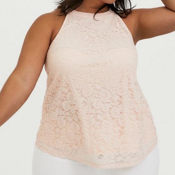 Torrid‎ Tank Top 5X Pink Floral Lace High Neck Lined Key Hole Sleeveless - Picture 1 of 13